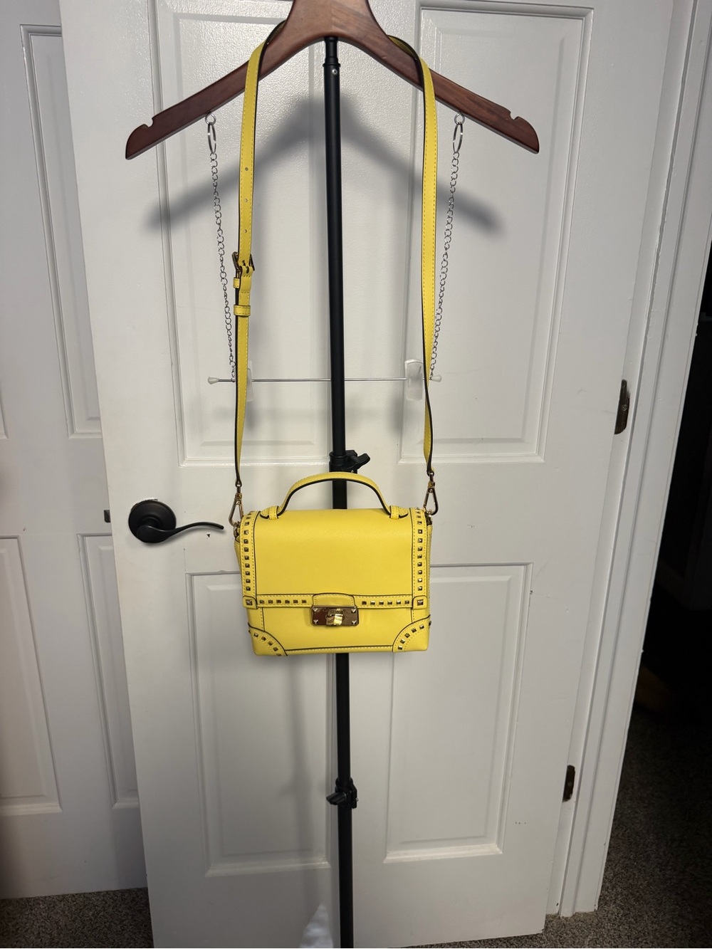 Michael Kors Yellow Studded Leather Satchel with Card Case - Picture 2 of 15